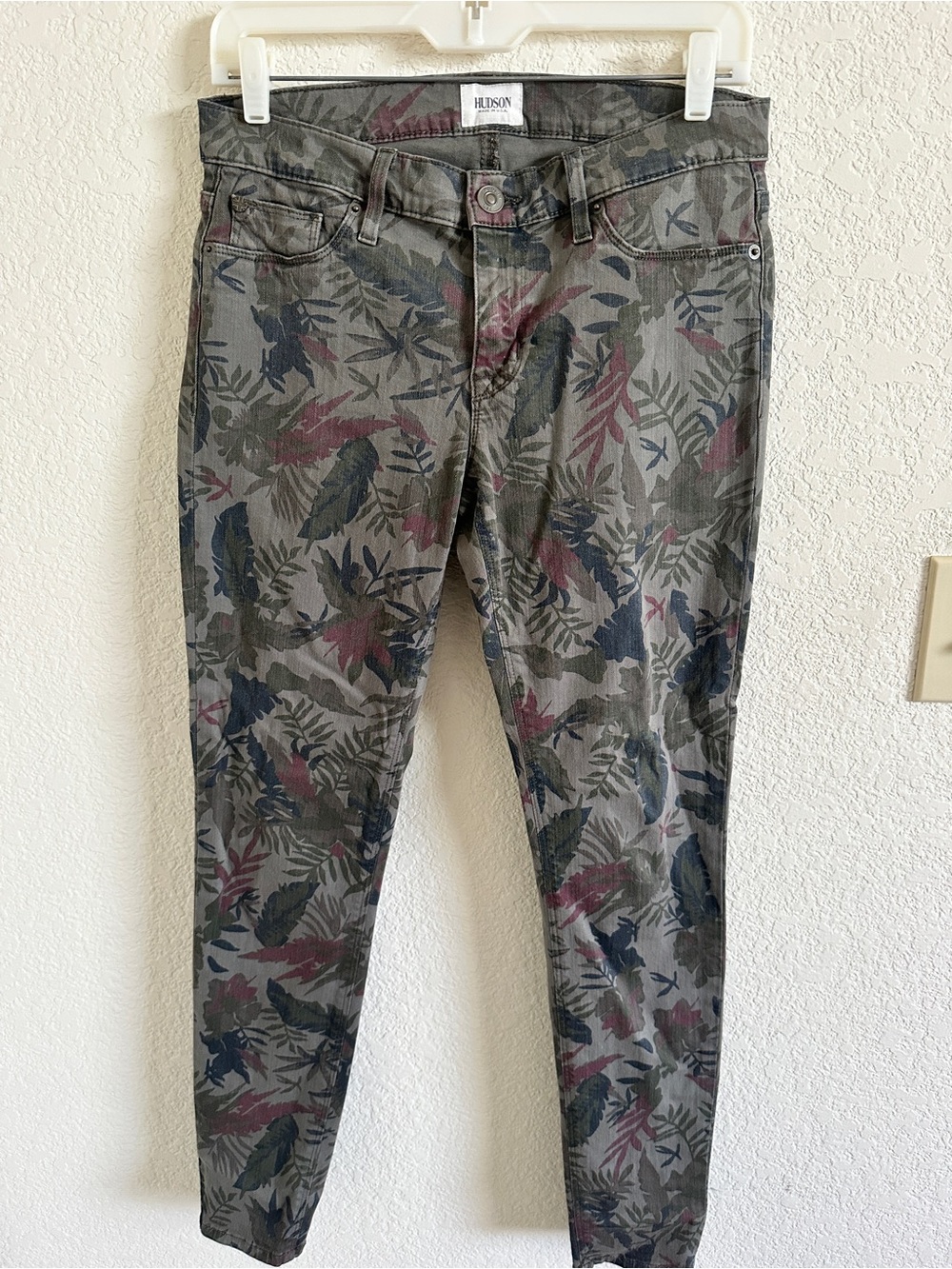 Hudson Krista Jeans Women's Olive Gray Floral-Print Skinny Jeans